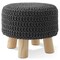 Pouf Ottoman Footstool, 13" Round x 11" High, Hand-Knitted Cotton Footrest, Non-Skid Wood Legs, Boho Foot Stool for Living Room, Bedroom